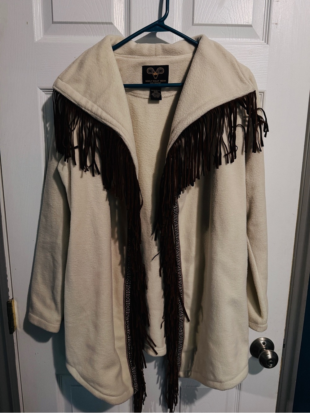 Women’s Wooly Bully Wear Colorado Cream Fringe Fleece Cardigan Sweater